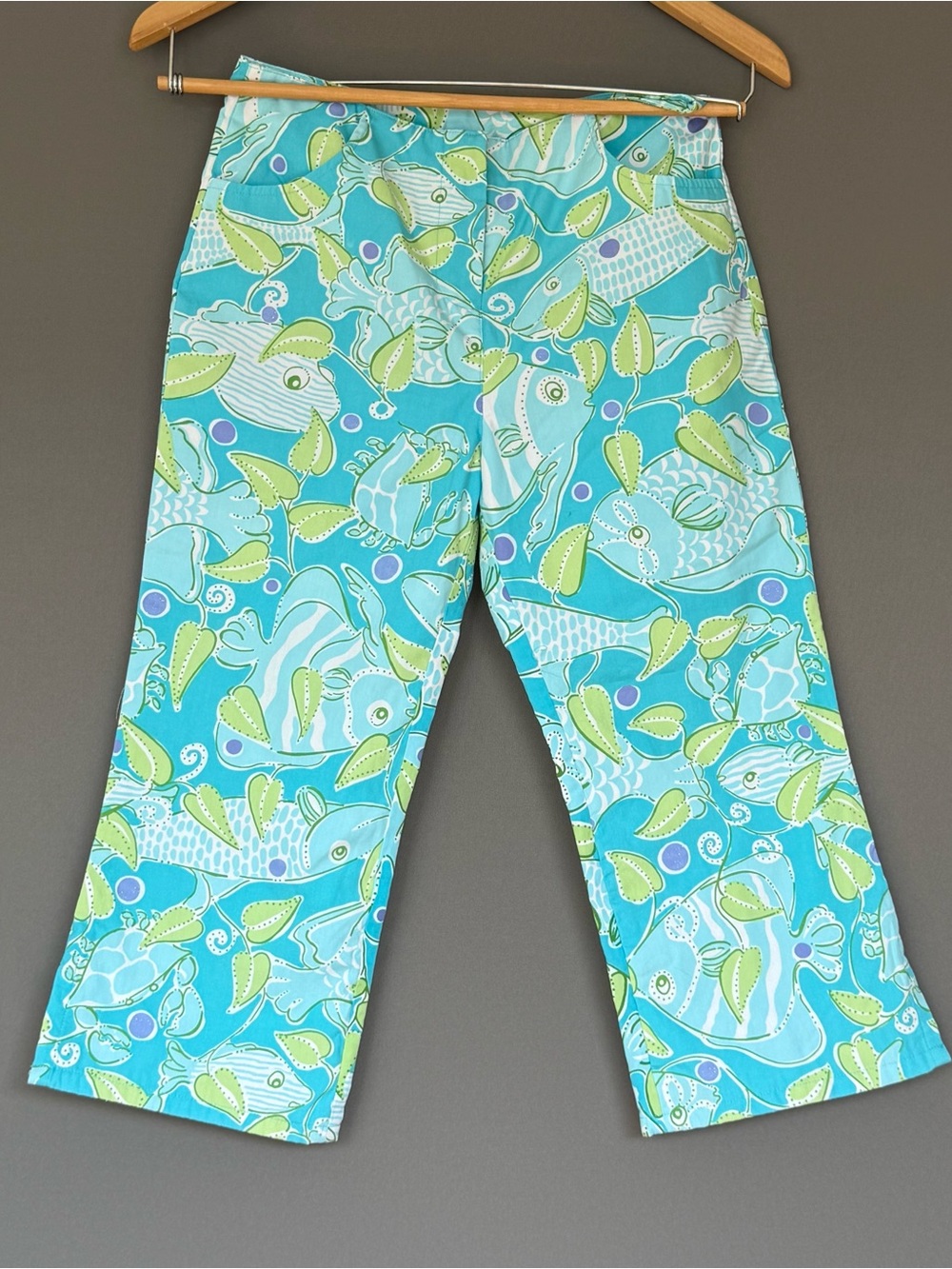 vtg Y2K Lilly Pulitzer Girls Fish Print Capri Pants Blue Green Size 12
